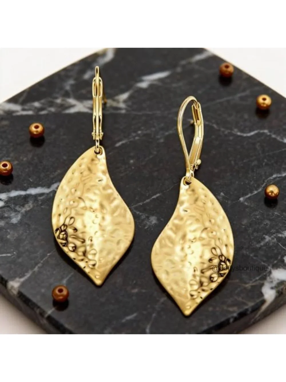 Hammered Leaf Dangle Earrings Sterling Silver Leverback Drop